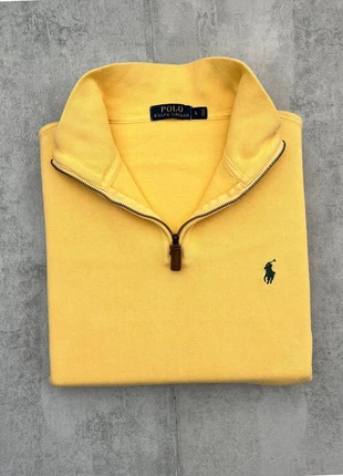 QZ05 - Half zip 1/4 zip col camionneur Ralph Lauren Jaune logo brodé Vert - Taille L, merk: Ralph Lauren, staat: Goed, maat: L, € 29,99, € 32,19 inclusief Kopersbescherming