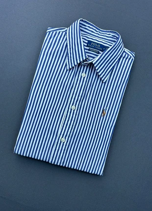 Chemise femme slim stretch rayée bleu et blanc logo brodé marron Ralph Lauren taille S, marca: Ralph Lauren, estado: Muy bueno, tamaño: S / 36 / 8, 59,00 €, 62,65 € Protección al comprador Pro incluida