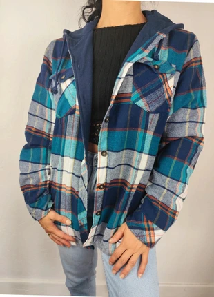 Veste chemise légère à capuche – Taille XL – Carreaux multicolores – Assez bon état #567, merk: Vintage Dressing, staat: Goed, maat: XL / 42 / 14, € 10,00, € 11,20 inclusief Kopersbescherming