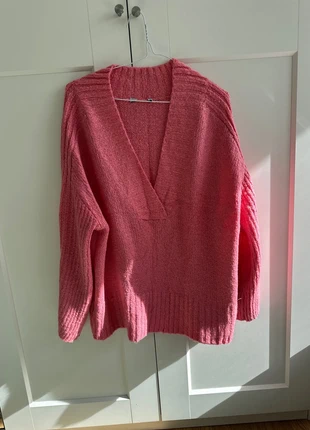 Deep Pink Oversized V-Neck Knit Jumper | Soft & Cosy | XL | Very Good, condition: Very good, size: XL / UK 20-22, £15.00, £16.45 includes Buyer Protection
