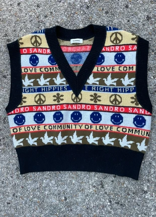 Sandro “Community of Love” Wool Vest L Vintage Y2K Hippie Jacquard, brand: Sandro, condizioni: Ottime, taglia: L / IT 44 / EU 40, €95.00, €100.45 include la Protezione acquisti Pro