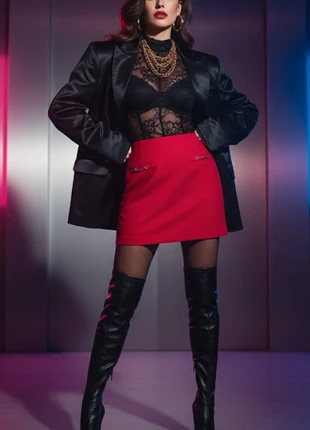 Gonna Mini Rossa Dettaglio Morsetto, marque: Kontatto, état: Neuf sans étiquette, taille: S / 36 / 8, 5,00 €, 5,95 € Protection acheteurs incluse