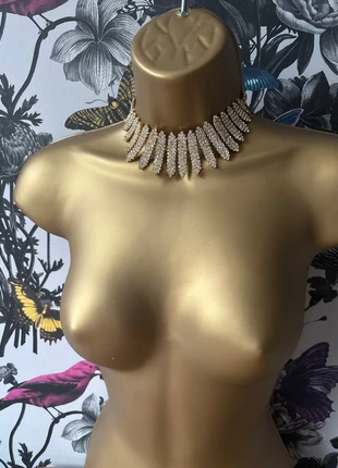 Elegant rhinestone gold choker necklace, brand: NO LABEL, condition: New without tags, £6.99, £8.04 includes Buyer Protection