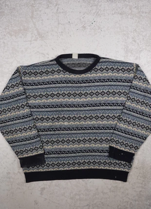 Pull norvégien jacquard vintage années 90 laine motifs rayé grand père mère retro pull knitwear, marque: Vintage, état: Très bon état, taille: L, 19,80 €, 21,49 € Protection acheteurs (Pro) incluse