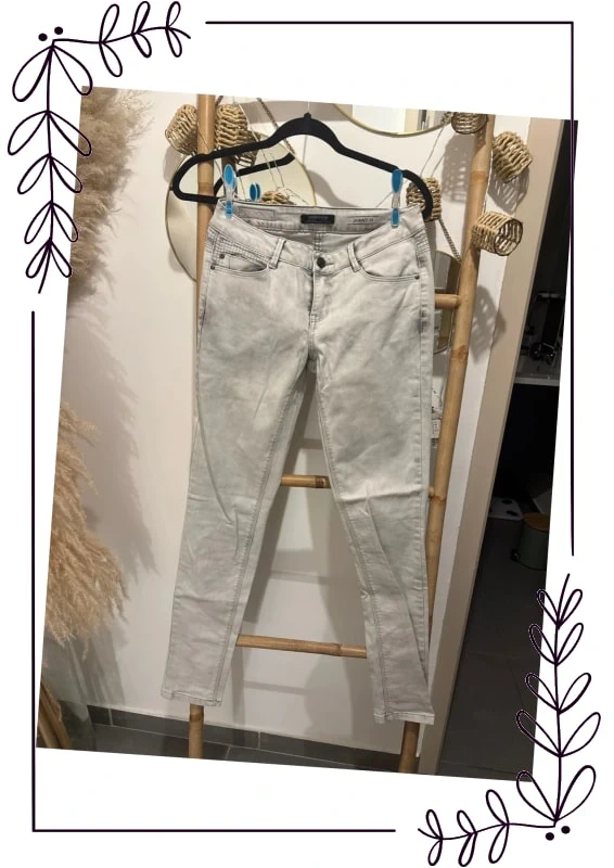 Jeans blanc gris skinny délavé