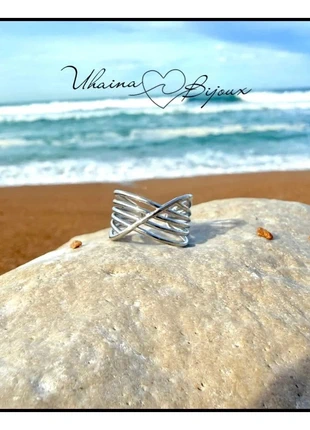 Bague géométrique multirangs en acier inoxydable - Uhaina Bijoux, brand: Uhaina Bijoux, condition: New with tags, size: Adjustable, €9.00, €10.15 includes Buyer Protection Pro