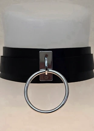 Black Faux Leather Choker Necklace With Large Silver O Ring Pendant, condition: New without tags, £5.99, £6.99 includes Buyer Protection