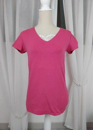 T-shirt col V LH by La Halle – T.M 38 – Rose framboise, marque: La Halle, état: Très bon état, taille: M / 38 / 10, 2,00 €, 2,80 € Protection acheteurs incluse