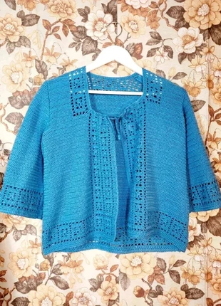 Gilet en crochet rétro bleu bohême 70s Vintage boho wool cardigan seventies 36 38 S M, brand: Vintage Chic, condition: Very good, size: S / 36 / 8, €18.00, €19.60 includes Buyer Protection