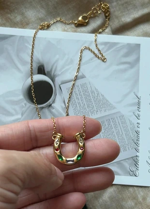 Golden 18K Horseshoe Necklace Colorful Gem- Inlaid Charm, condition: Very good, £12.00, £13.30 includes Buyer Protection