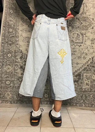 Jort baggy large brodé doré croix gothique handmade streetwear hip-hop y2k skater taille 35US, merk: JNCO, staat: Heel goed, maat: W35 | FR 44, € 40,00, € 42,70 inclusief Kopersbescherming Pro