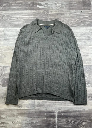 Pull col V torsadé Tommy Hilfiger Gris Taille XL, marca: Tommy Hilfiger, estado: Muito bom, tamanho: XL / 42 / 14, €13.00, €14.35 inclui Proteção do Comprador Pro