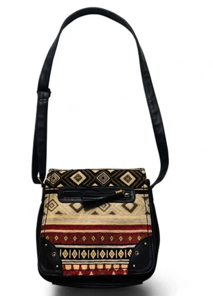 Sac bandoulière bohème vintage motifs ethniques noir et multicolore, état: Bon état, 15,00 €, 16,45 € Protection acheteurs (Pro) incluse