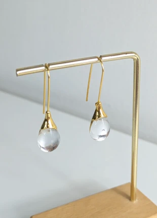 Gold grey glass drop dangle earrings, condition: Very good, £8.00, £9.10 includes Buyer Protection Pro
