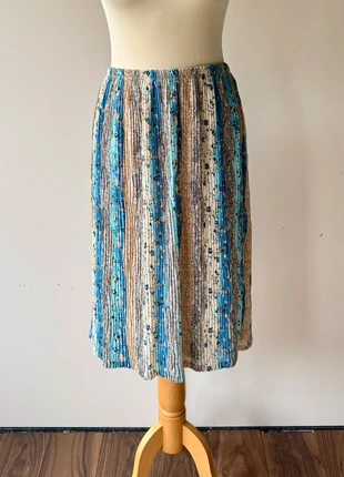 Vintage pleated midi skirt 38 40 42 elastic waist beige blue cream floral paisley boho romantic, merk: Vintage Dressing, staat: Heel goed, maat: L / 40 / 12, € 29,00, € 31,15 inclusief Kopersbescherming Pro