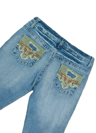 Jean droit poche brodées vintage Y2K clous sequins broderies 00s, merk: Vintage Dressing, staat: Heel goed, maat: M / 38 / 10, € 30,00, € 32,20 inclusief Kopersbescherming Pro