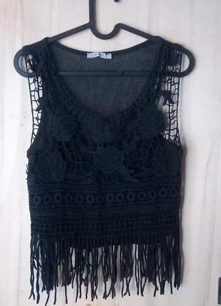 Top nero con frange🖤, zustand: Sehr gut, größe: S / 36 / 8, 4,00 €, 4,90 € inklusive Vinted-Käuferschutz