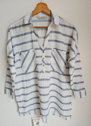 Zara oversized blouse – wit-blauw gestreept – maat XS, merk: Zara Basic, staat: Heel goed, maat: XS / 34 / 6, € 4,50, € 5,43 inclusief Kopersbescherming