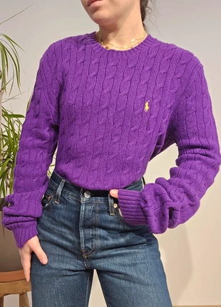 Pull col rond en maille torsadée en laine violette Ralph Lauren (4112), marca: Ralph Lauren, estado: Muito bom, tamanho: L / 40 / 12, €55.00, €58.45 inclui Proteção do Comprador Pro