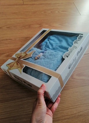 Casaco com botões madeira e calça azul quente 12m pt, marca: Local, estado: Muito bom, tamanho: 9-12 meses / 74 cm, €9.00, €10.15 inclui Proteção do Comprador