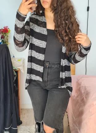 Gilet à rayures noir gris mi long Taille M-38, marca: Vintage Dressing, estado: Muito bom, tamanho: M / 38 / 10, €4.90, €5.85 inclui Proteção do Comprador