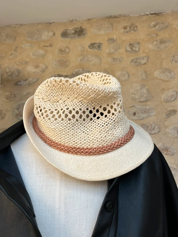 Chapeau en papier style été crème marron - photo numéro 3