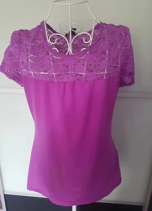 Tee-shirt femme bi matière dentelle taille M, merk: H&M, staat: Heel goed, maat: M / 38 / 10, € 4,00, € 4,90 inclusief Kopersbescherming