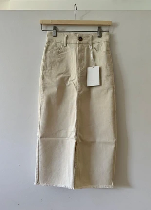 Y.A.S denim midi rok / jupe midi en jean crème XS – high waist – split, marque: YAS, état: Neuf avec étiquette, taille: XS / 34 / 6, 10,00 €, 11,20 € Protection acheteurs incluse