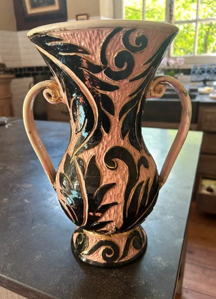 Vintage Handled Vase – Pink & Black Ornamental Ceramic (33 cm), brand: Unique, condition: Good, €6.00, €7.00 includes Buyer Protection
