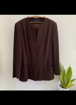 Brown blazer jacket vintage collarless 90s y2k 18 16 long chocolate wool crepe, brand: Alexon, condition: Very good, size: L / UK 16-18, £28.99, £31.14 includes Buyer Protection