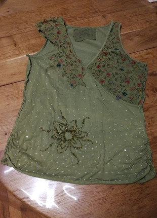 Débardeur kaki et fleurs, marque: Double One Peace, état: Très bon état, taille: L / 40 / 12, 5,00 €, 5,95 € Protection acheteurs incluse