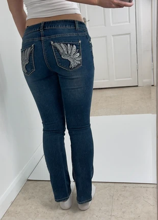 Y2K mcbling dark wash skinny jeans with slight distressed look and embroidered back pockets, brand: Vintage Dressing, condition: Very good, size: S / 8, £24.00, £25.90 includes Buyer Protection