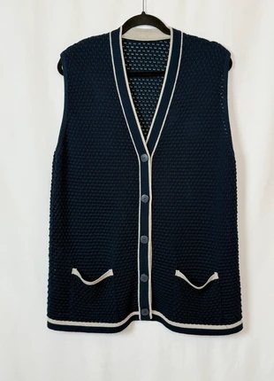 Gilet cardigan sans manche bleu marine/crème T44 – Vintage rétro chic, brand: Vintage Chic, condition: Very good, size: XXL / 44 / 16, €35.00, €37.45 includes Buyer Protection Pro