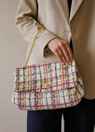 Grand sac à main / bandouillére en tweed multicolor avec chaine doré, condizioni: Ottime, €40.90, €43.65 include la Protezione acquisti Pro