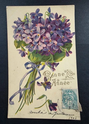 1x Cpa 1906 timbre violettes ref 290021, état: Très bon état, 2,25 €, 3,06 € Protection acheteurs incluse