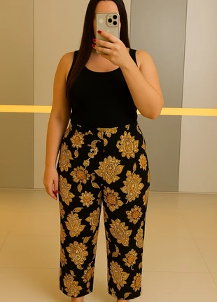 Pantalon noir à motifs jaunes Esmara – taille 40, marke: Esmara, zustand: Sehr gut, größe: L / 40 / 12, 8,00 €, 9,10 € inklusive Vinted-Käuferschutz