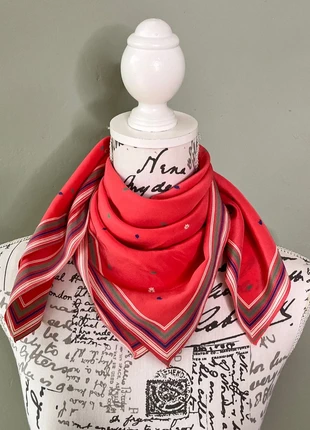 Leo Marciano 100% Silk Square Scarf Pink Flowers & Stripes Neckerchief 26” VGC, brand: leo marciano, condition: Very good, £9.00, £10.15 includes Buyer Protection Pro