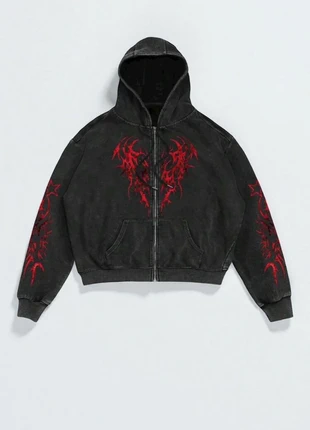 Washed black tribel zip up unisex hoodie red y2k grunge streetwear aesthetic gothic, marque: Tendance, état: Très bon état, taille: M, 29,99 €, 32,19 € Protection acheteurs incluse