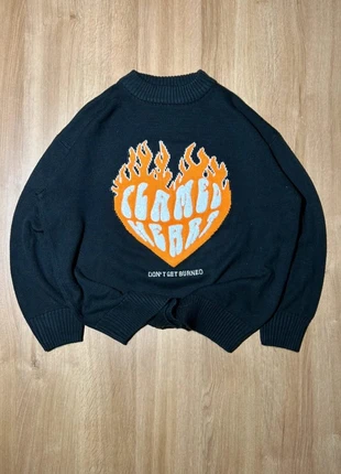 Pull noir FB Sister Flamed Heart S – tricot oversize imprimé flamme streetwear unisexe chaud hiver, marca: FB Sister, estado: Muy bueno, tamaño: S, 15,00 €, 16,45 € Protección al comprador incluida