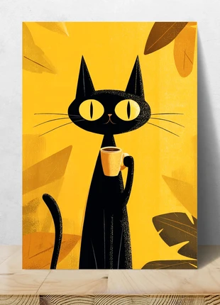 Poster Gatto Nero Minimal Giallo – 28,7 × 20 cm, marca: CAT, estado: Nuevo sin etiquetas, 7,95 €, 9,05 € Protección al comprador Pro incluida
