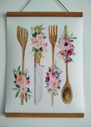 Affiche poster cuisine ustensiles fleurs affiche colorée, condition: Very good, €7.00, €8.05 includes Buyer Protection Pro