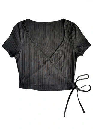 Top cache cœur noué tee shirt court noir décolleté col V lacet, marca: COQUETTE, estado: Muy bueno, tamaño: XS / 34 / 6, 11,50 €, 12,78 € Protección al comprador incluida