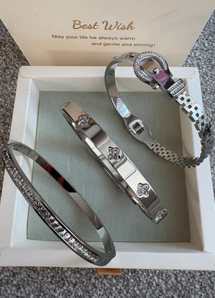 3pcs 18k white gold plated synthetic zirconia buckle 18cm bangle set bundle - gift boxed, condition: New without tags, £25.00, £26.95 includes Buyer Protection Pro