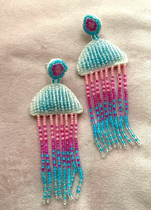 Boucles longues pendantes perles turquoise, marque: rocaille, état: Très bon état, 5,00 €, 5,95 € Protection acheteurs incluse