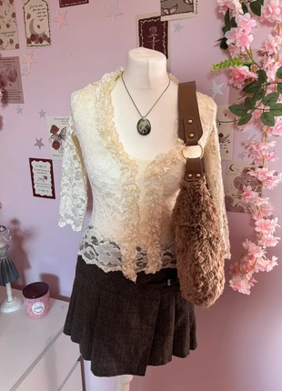 Y2K cream lace ruffle top, condition: Good, size: M / 38 / 10, €15.00, €16.45 includes Buyer Protection