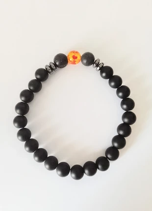 Bracelet pierre noire givrée, volcanique, couleur ambre, staat: Nieuw zonder prijskaartje, € 5,00, € 5,95 inclusief Kopersbescherming Pro