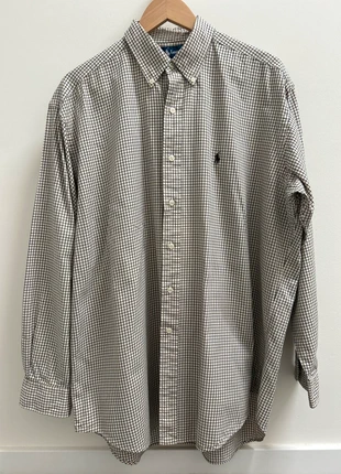 Vintage Ralph Lauren Shirt – Cream with Navy Check and Blue Polo Logo – Size L (Blake Fit), marque: Ralph Lauren, état: Neuf sans étiquette, taille: L, 28,00 €, 30,10 € Protection acheteurs incluse