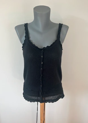 Débardeur léger noir 123 boutons devant ficelle à nouer taille 38-42 viscose polyamide, merk: 123, staat: Heel goed, maat: L / 40 / 12, € 13,49, € 14,86 inclusief Kopersbescherming Pro