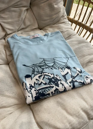 T-shirt bleu imprimé toile d’araignée - Taille M, brand: YesStyle, condition: Very good, size: M / 38 / 10, €5.00, €5.95 includes Buyer Protection