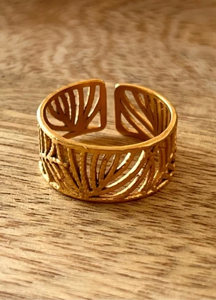 Bague acier inoxydable doré motif feuillage, estado: Muy bueno, tamaño: Ajustable, 6,50 €, 7,53 € Protección al comprador Pro incluida